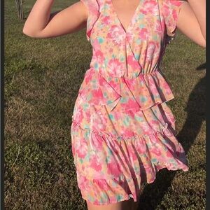 Peach Love California Pink Floral Mini Dress